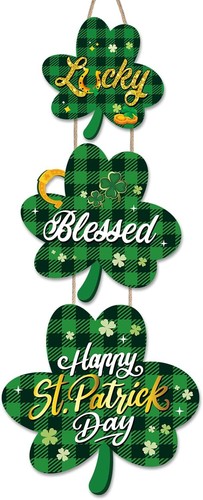 St Patricks Day Door Decorations, Shamrock Shaped Hanging Sign for St. Patrick's