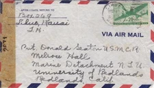 Kauai to Redlands, CA, 1942, Clipper Flight, Censored (C1437)