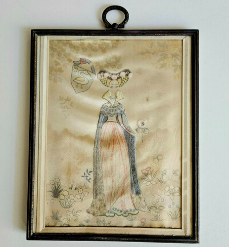 Antique 19 th Century French Painting on Silk