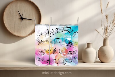 Tumbler Stainless Steel 20 oz Gift  Musical Notes  Music Piano MICKLAT Bottle