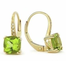 2.00Ct Cushion Cut Simulated Peridot Women's Hoop Earring 14K Yellow Gold Plated