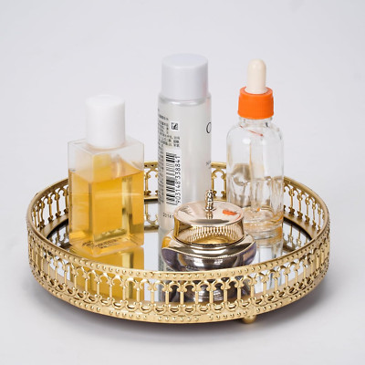 Gold Mirrored Vanity Tray   Decorative Perfume Jewelry Organizer for Dresser