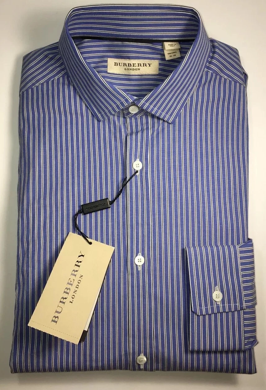 Camicia elegante Burberry London Halesforth multi righe blu 15 5 US 38 UK O.P $275