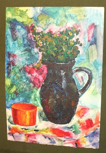 VINTAGE POST IMPRESSIONIST OIL PAINTING STILL LIFE WITH FLOWERS - Picture 4 of 11