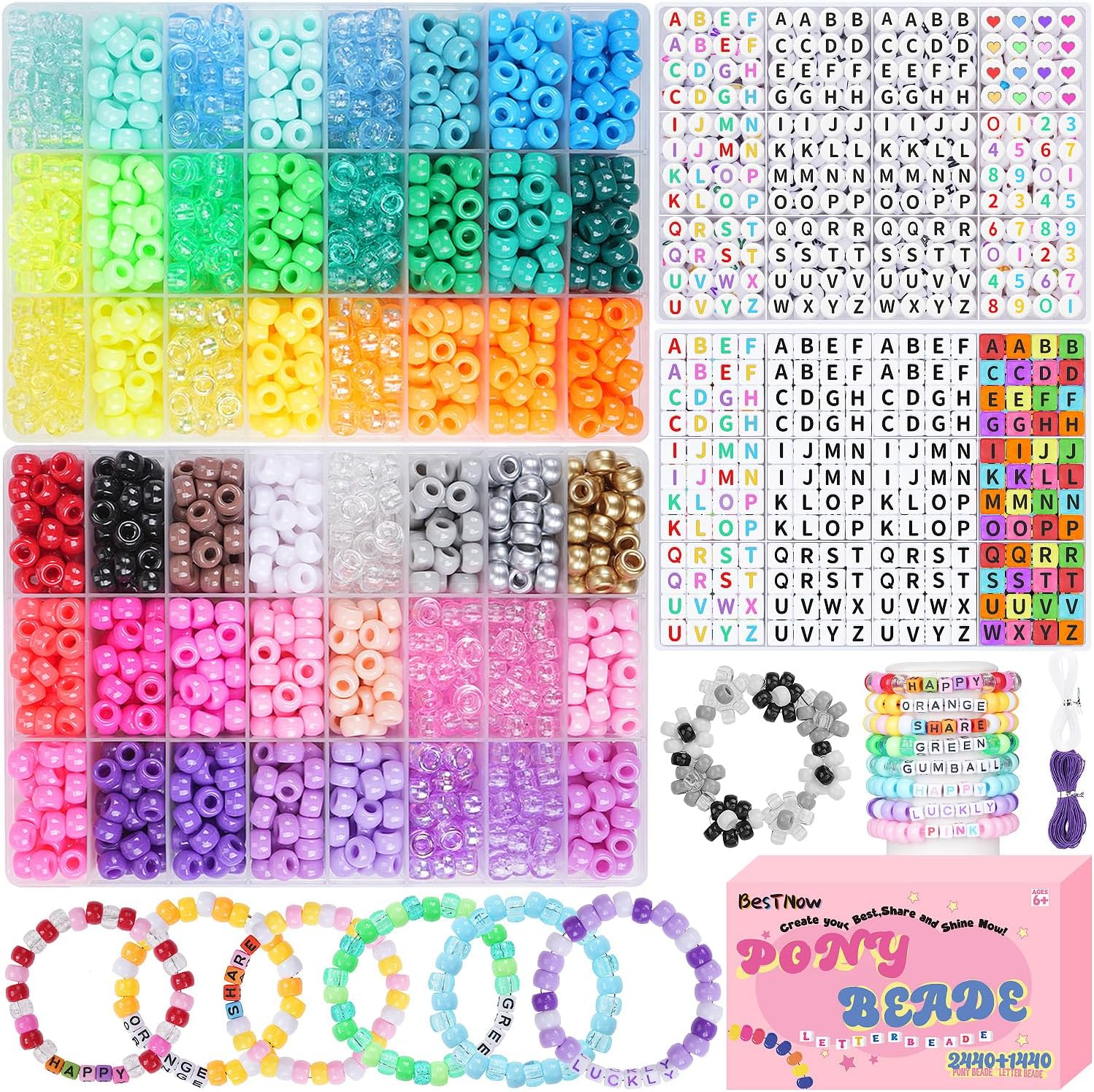 Colorful Pony Beads Kit for DIY Friendship Bracelets 2+2
