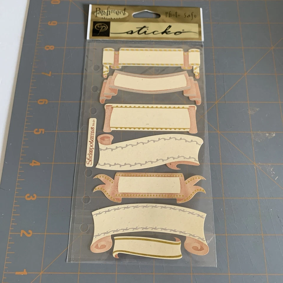 Sticko- Vellum ANTIQUE CIRCLE Rectangle THIN TAGS Journaling Scrapbook Stickers - Image 4 of 4