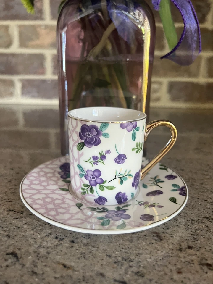 Grace Teaware 紫色三色金色。 4套浓缩咖啡杯和茶碟。 — 第 2/4 张图片