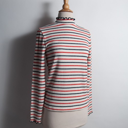 J Crew Striped Ribbed Ruffle Mock Neck Knit Top NWT S - Picture 2 of 14