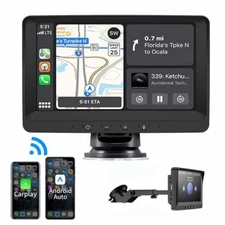 7" Portable Car Stereo Radio For Apple CarPlay Android Auto GPS BT Head Unit Cam