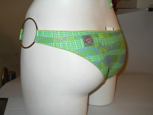 MISS BIKINI MARE DONNA BIKINI TRIANGOLO AMERICANO CON SLIP ANELLI METALLO VERDE - Picture 5 of 10