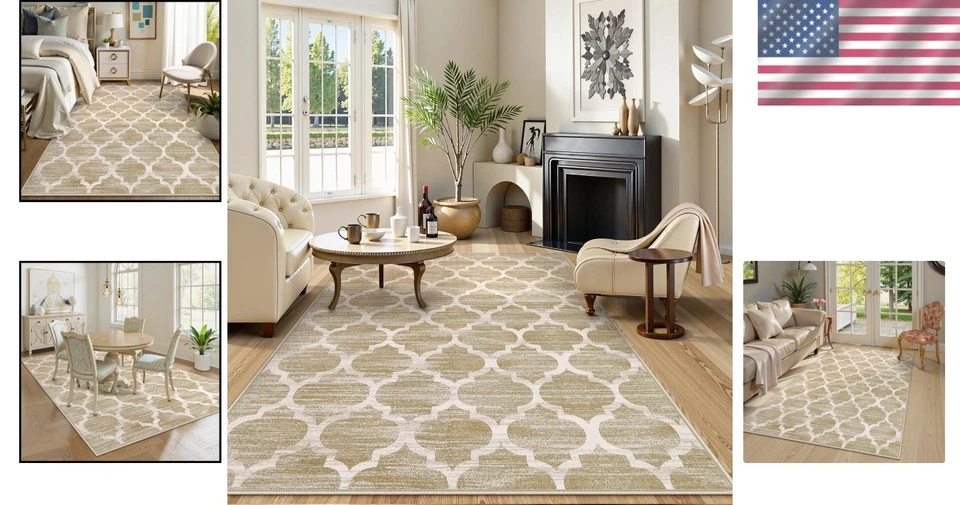 Boho 5x7 Machine Washable Moroccan Area Rug - Soft & Non-Slip Trellis Design - Image 2 of 4