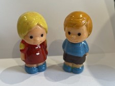 Vintage Bluebird Big Yellow Teapot Figures Girl And Boy 1981