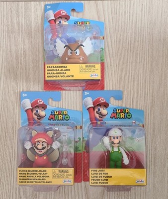 JAKKS SUPER MARIO FIRE LUIGI FLYING SQUIRREL MARIO & PARAGOOMBA FIGURES LOT OF 3
