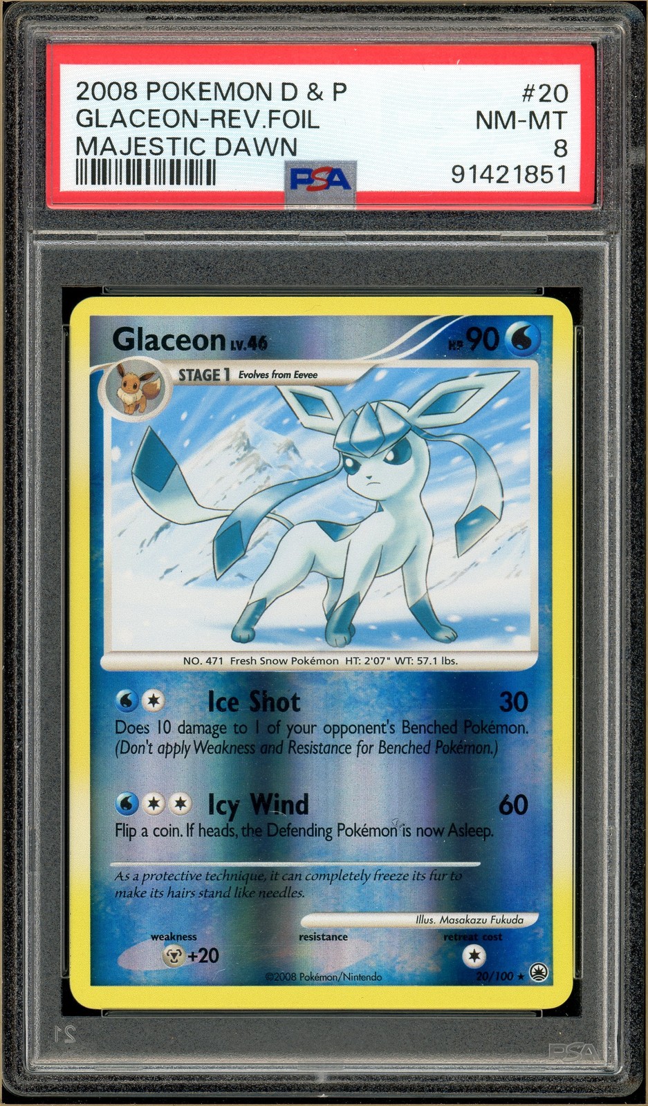 Pokémon - Glaceon Reverse Holo, Majestic Dawn #20 PSA 8
