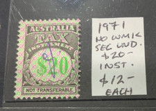 AUSTRALIAN TAX INSTALMENT   $20.00 INSTALMENT PART  1971 no WMK…,