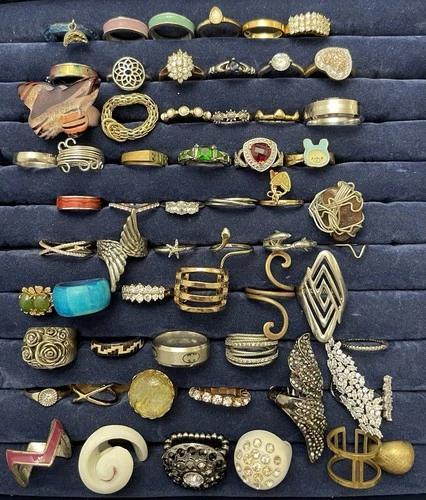 50+ pc ESTATE JEWELRY RINGS LOT Vintage to Modern Costume Fashion Statement READ