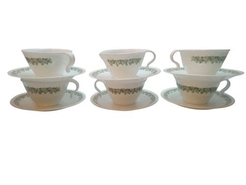 Vintage Corelle Crazy Daisy Spring Blossom Coffee/Tea Cups &Saucers USA Set of 6