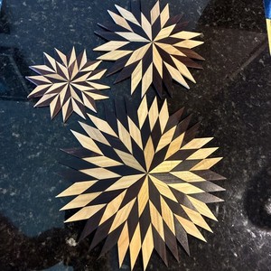 Vintage Set of three 1970s Star-Shape Two Toned Wooden Trivets 5", 7.5" & 10"