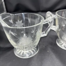 Collectible Vintage Leaded Crystal Etched Daisies Footed Sugar & Creamer ESTATE