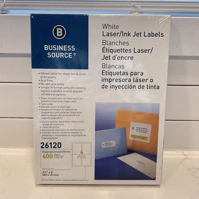 Business Source White Laser Labels 4-Part 3-1/2 x 5'' 400/PK 26120