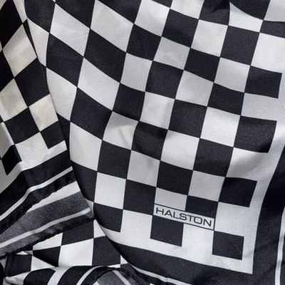 Vintage HALSTON 100% Silk Scarf 34'' Black White Op Art Optical Illusion Italy
