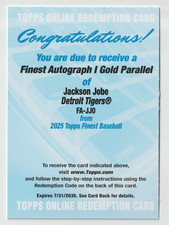 2025 Topps Finest #FA-JJO Jackson Jobe RC Finest Gold Refractor Auto /50