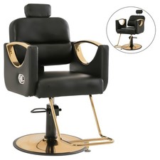 Reclining Heavy Duty Hydraulic Barber Chair Beauty Salon Spa Stylist Black Gold