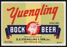 Vintage label YUENGLING BOCK BEER goat picture 1934 Pottsville PA unused n-mint+