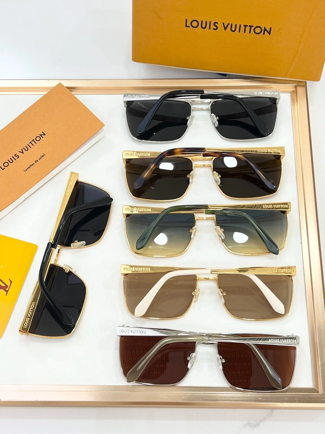 LLOUISV Z3206U Square Aviator Sunglasses Gold Green Metal Blue Gradient Lens image 2