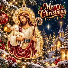 Jesus The Good Shepherd With Lamb Pearl Christmas Ornament Acrylic
