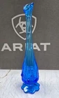 Vintage Fenton Blue Hobnail Swung Pedestal Bud Vase Floral Rose Pattern 9.5"