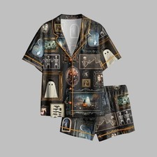2025 Halloween Ghost Evil Pumpkin Bat Cat Skull Pajamas Set