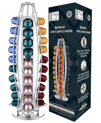 40 Nespresso Kaffeekapseln Podhalter Turm Aufbewahrung drehbar 360° Ständer Chrom