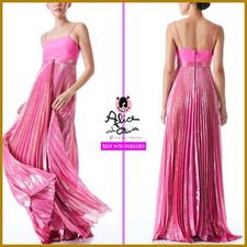 Alice + Olivia Despina Pink Pleated Sleeveless Metallic Maxi Dress SIZE 0