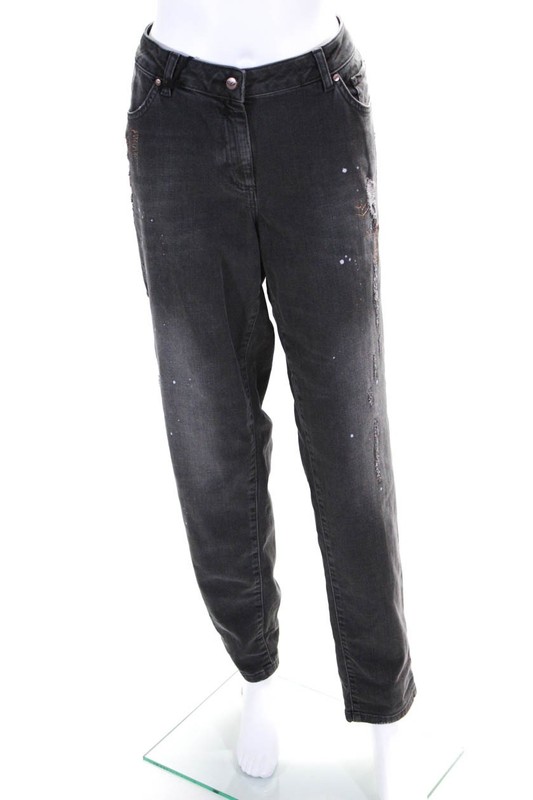 Marc Aurel Womens Zip Front Distressed Straight Leg Jeans Black Size 44 LL19LL