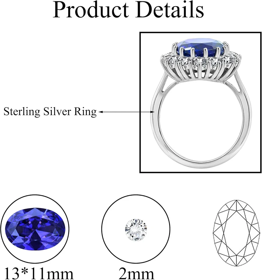 925 Anelli in Argento Sterling per Donna, Anello Di Fidanzamento Zaffiro, Anelli - Immagine 2 di 4