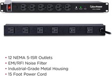 CyberPower CPS1215RMS Rackmount Surge Protector, 120V/15A, 12 Outlets, 15' Cable