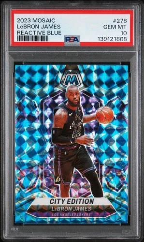 PSA 10 💎  2023-24 Panini Mosaic LeBron James Reactive Blue Prizm #278 City Card