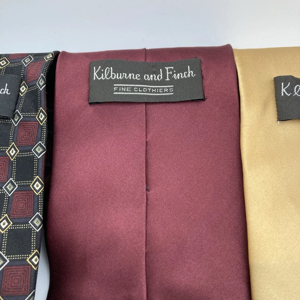Juego de 3 corbatas de seda Kilburne and Finch | Oro rojo borgoña | Lote ancho clásico Foto 4 de 4