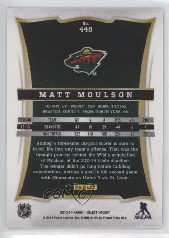 2013-14 Panini Rookie Anthology Select Update Matt Moulson #448 - Image 2 of 2