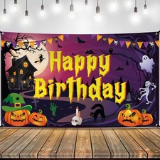 Halloween Birthday Party Decorations  Backdrop Purple Halloween  Birthday Bann