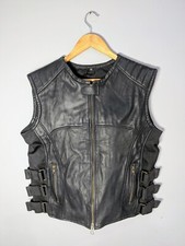Mens Black Leather Vest  Biker Motorcycle SWAT Style  Adjustable Tactical Vest