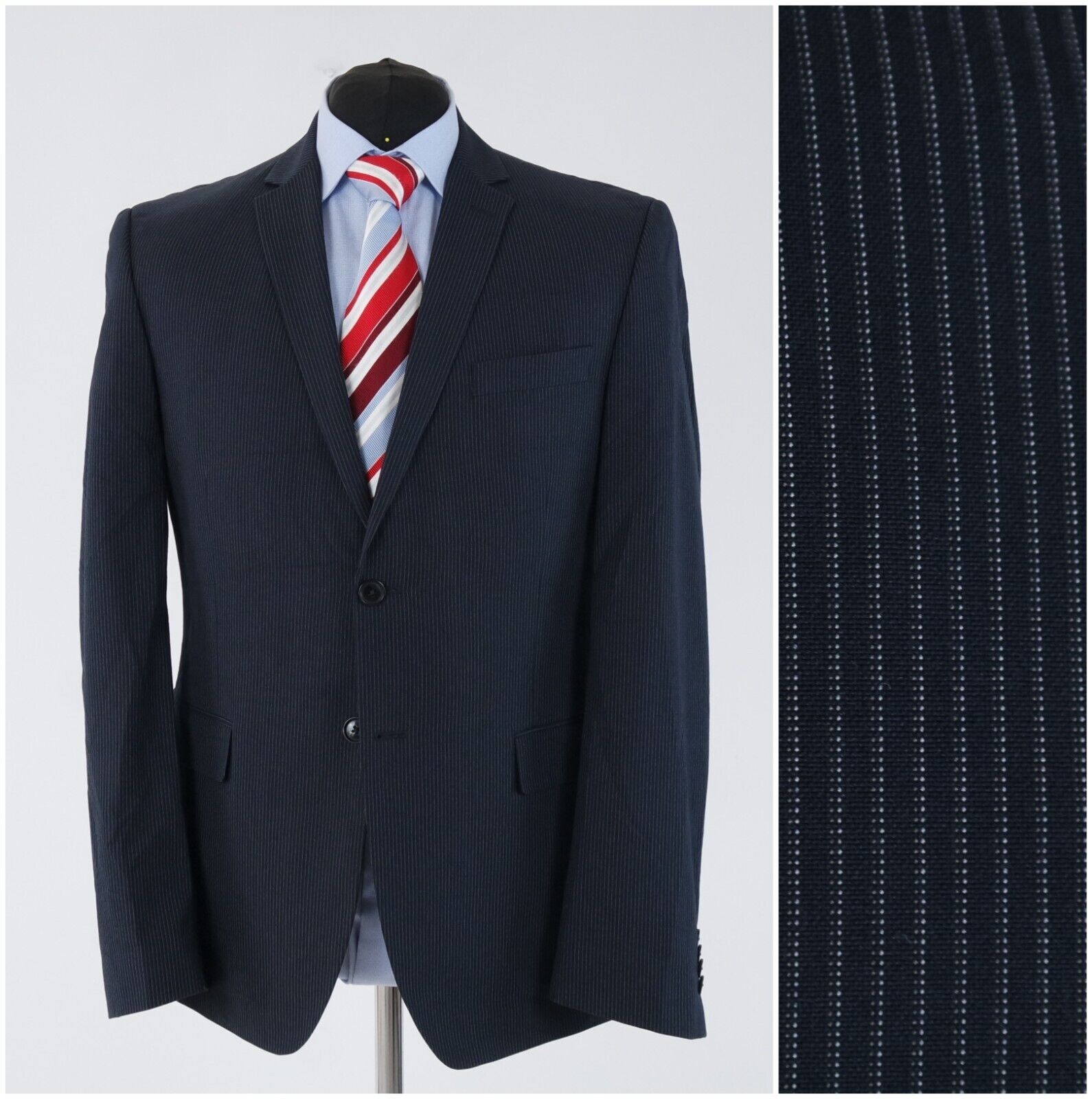 Mens Navy Blue Sport Coat 42R US Size CONBIPEL Striped Blazer Jacket | eBay