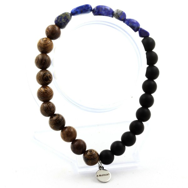 Steine Und MinéRaux. Armband Aus Lapislazuli Pakistan + Perlen Schwarz Onyx Matt-image