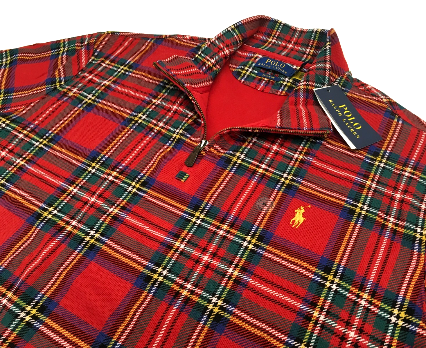 Polo Ralph Lauren 1 4 zip finto collo tartan oro pony maglione pullover felpa