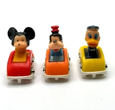Goofy Donald Mickey Set of 3 Vintage Slot Cars Plastic w/Metal Wheels 2" Disney