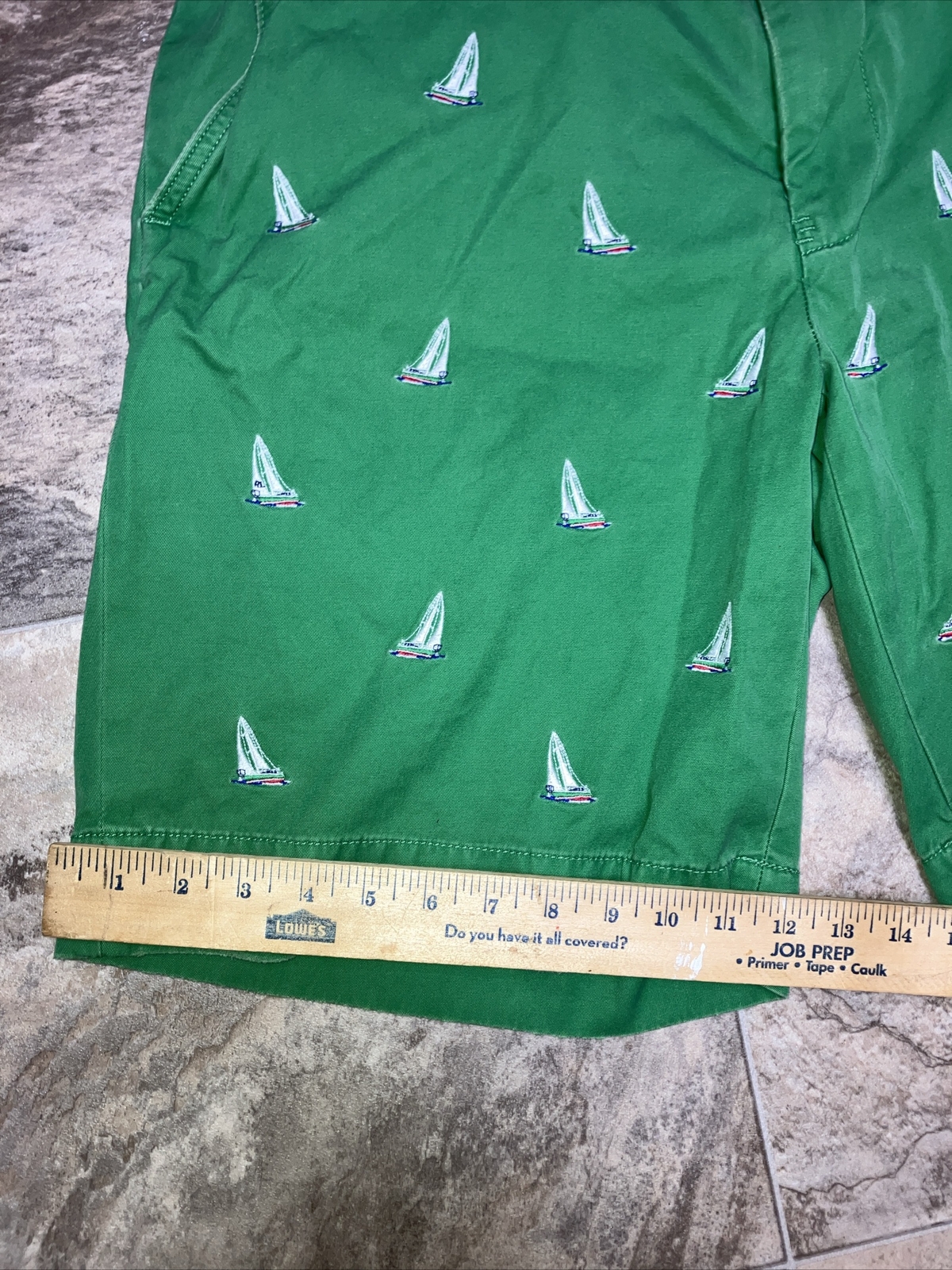 polo ralph lauren Chino Drawstring Shorts Size 35 Rare Sail Boat Stitched Green image 7