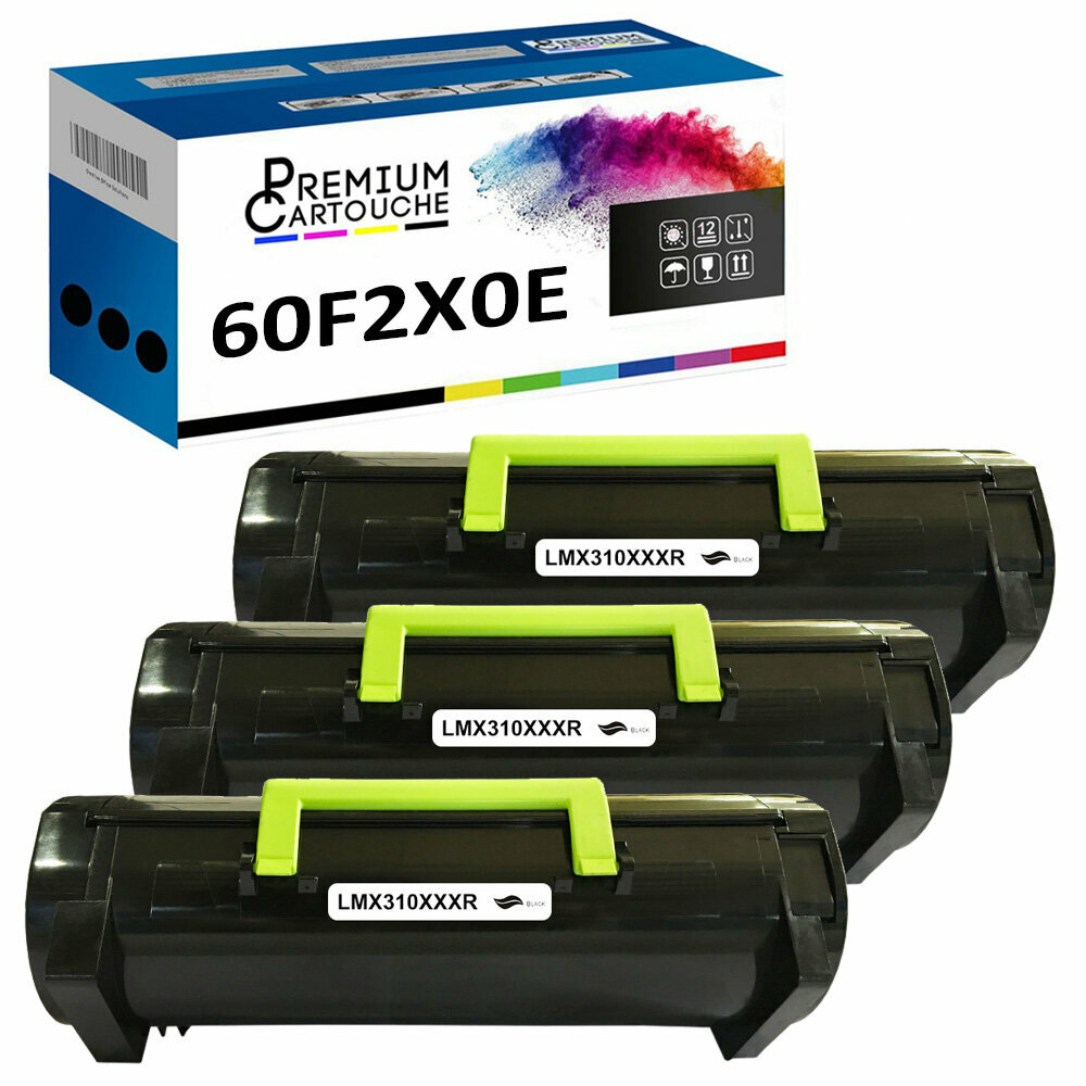 Toner 60F2X0E compatible Lexmark pack de 3 pour imprimer sans interruption