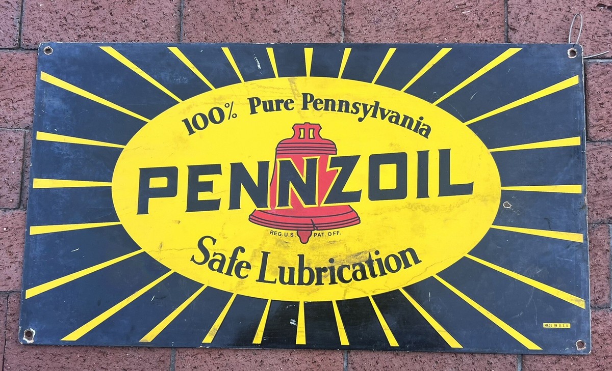 Reproduction PENNZOIL YELLOW SUNBURST PORCELAIN SIGN Gas Oil | eBay