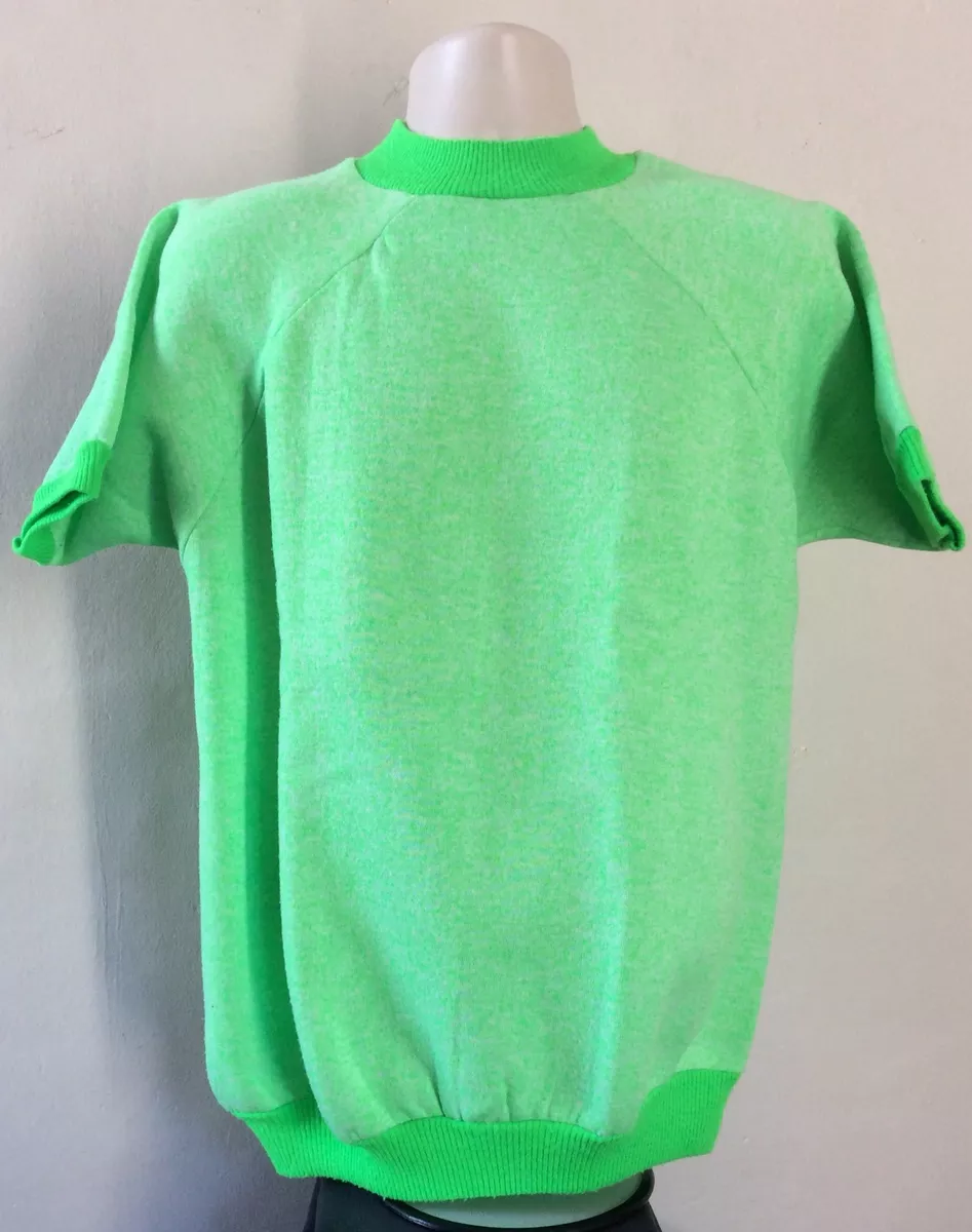 Vtg 60s Healthknit Short Sleeve Raglan Sweatshirt Heather Lime Green L Shirt